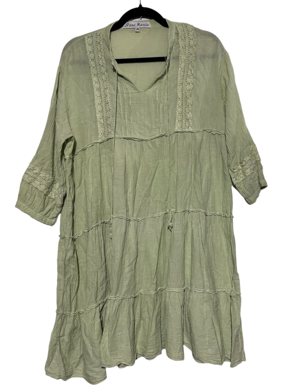 JP and Mattie 109% Cotton Dress Size Medium Sage Green Boho Flowy Earthy Hippie